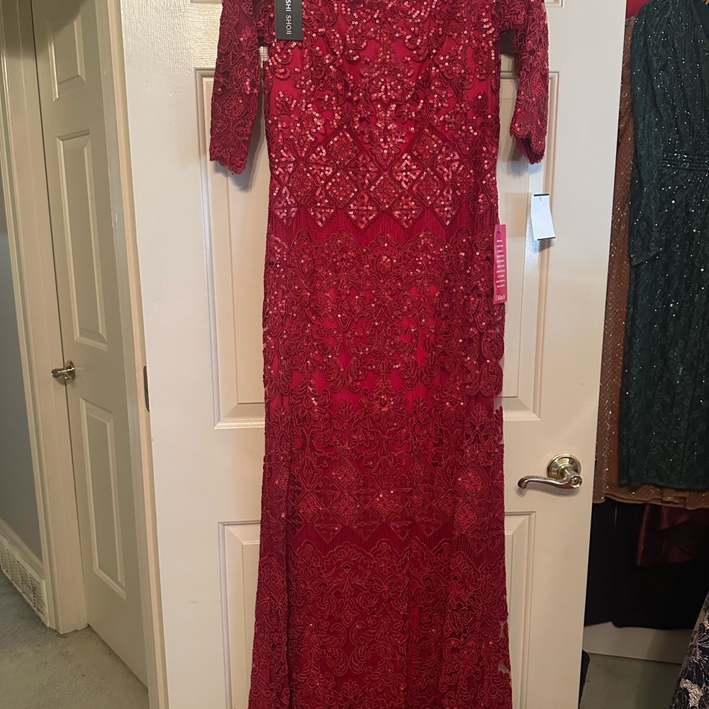 Tadashi Shoji Red Lace Long Sleeve Dress